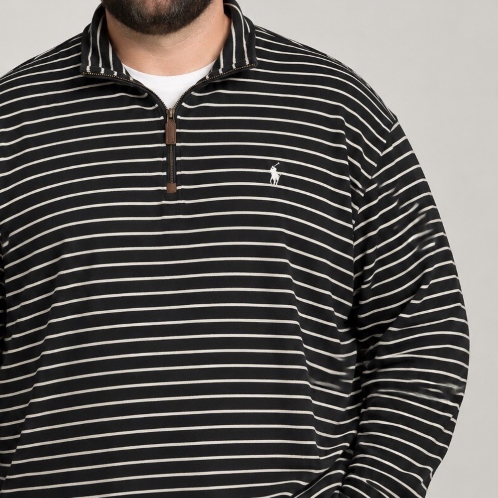 Polo Ralph Lauren Men's Quarter Zip Pullover Striped Preppy 2XB Big Tall Black